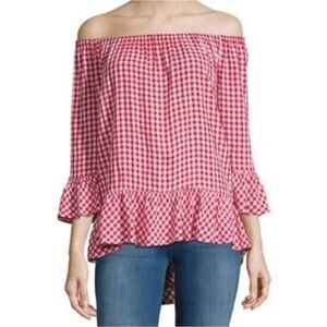 REPOSH Red Gingham Off the Shoulder Top